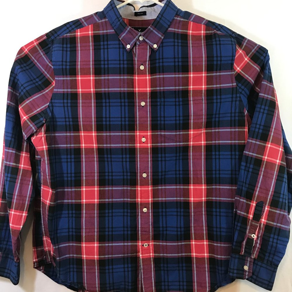 American Eagle Prep Fit Plaid Button Shirt